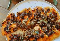 Crispy Vegan Sweet Potato and Plant Based Sausage Flatbread