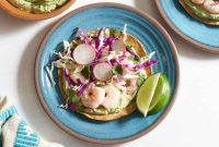 Crispy Mexican Shrimp Tostadas with Avocado Crema