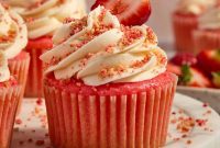Strawberry Crunch Cupcakes Recipe with Crumble Topping