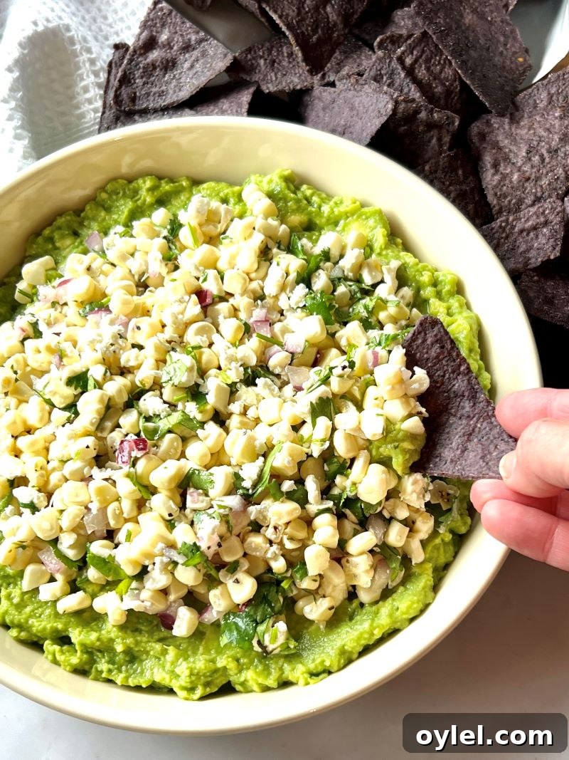 Served guacamole with corn and feta