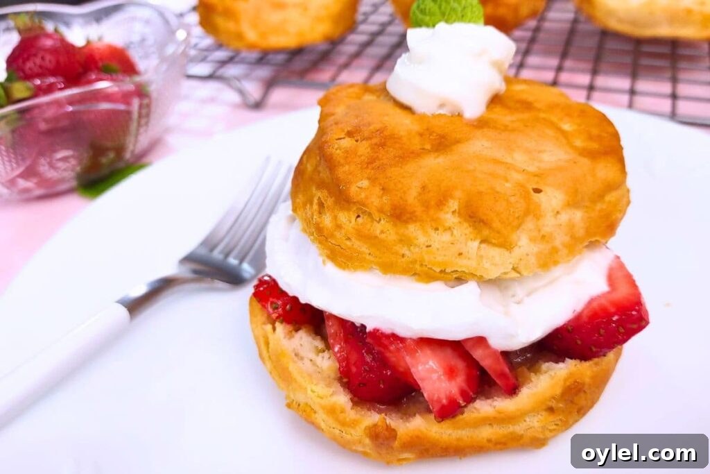 closeup of strawberry shortcake on a plate with whipped cream