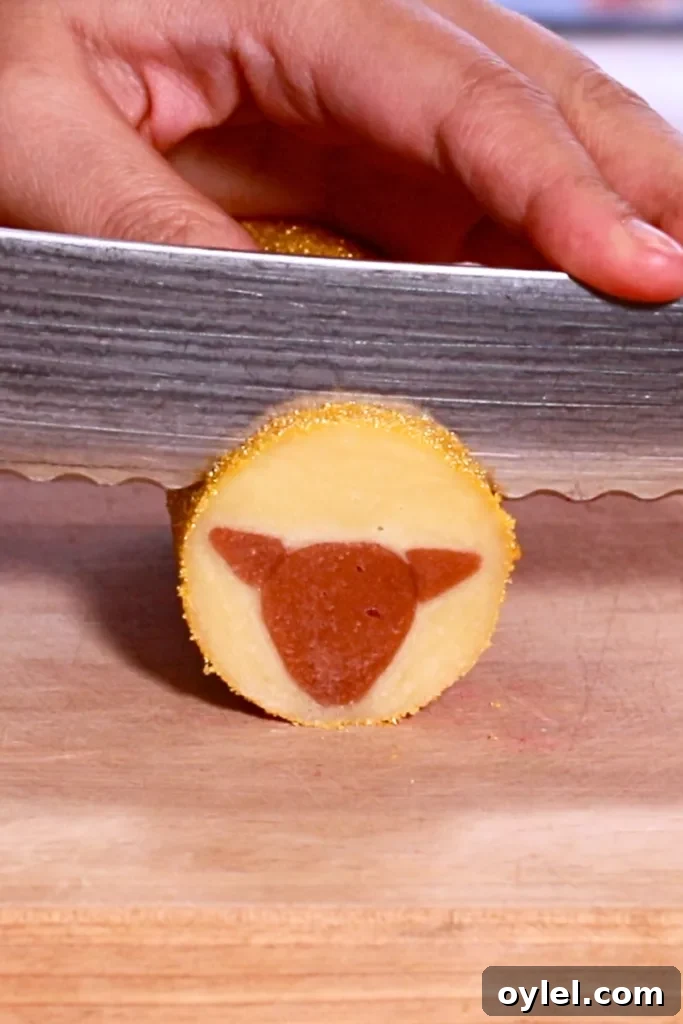 Slice-and-Bake Christmas Cookie Recipe: Tree, Reindeer, Gift Box 13 slicing slice-and-bake Christmas cookie dough