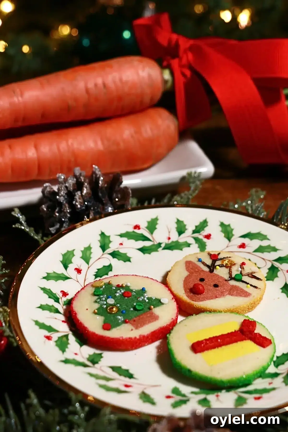 Slice-and-Bake Christmas Cookie Recipe: Tree, Reindeer, Gift Box 4 3 kinds of slice-and-bake Christmas cookies on a plate for Santa