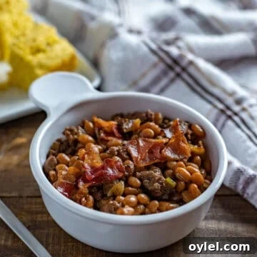 baked beans in white bowl