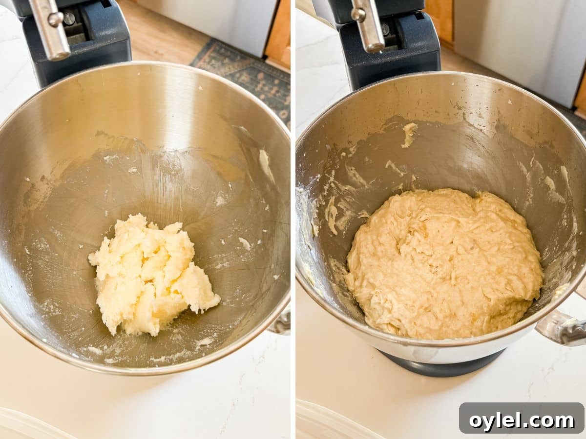 Butter and sugar creamed together and then the rest of the wet ingredients mixed in.