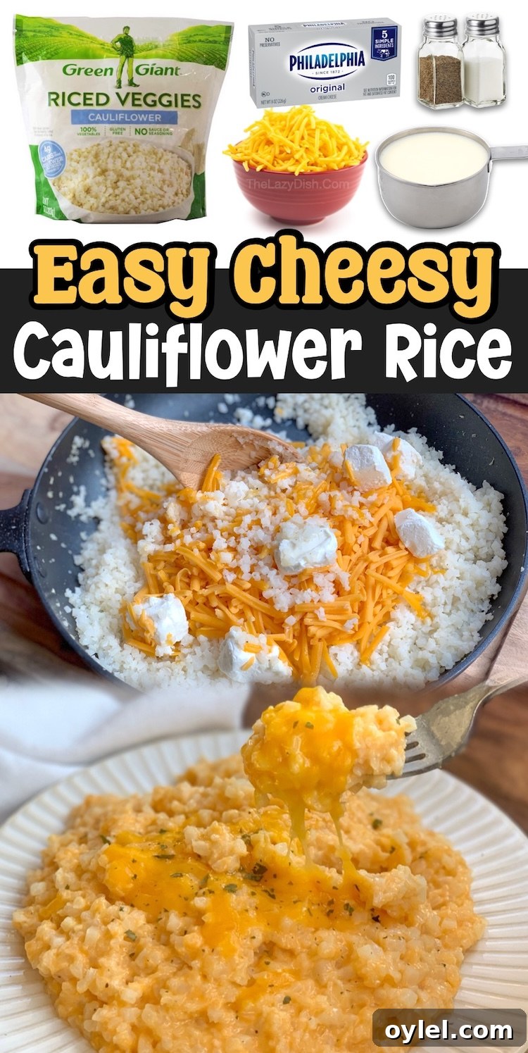 Are you searching for healthy low carb side dish recipes to make for dinner? You've got to stock your freezer full of frozen cauliflower rice! It's just perfect for making last minute vegetable side dishes, and this cheesy recipe is kid friendly and quick to make in less than 10 minutes. Serve with chicken or steak for a yummy meal!
