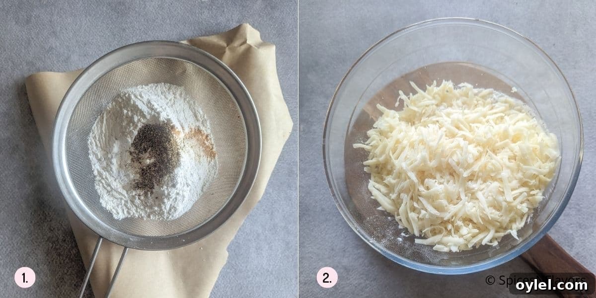 mixing dry ingredients and cheese