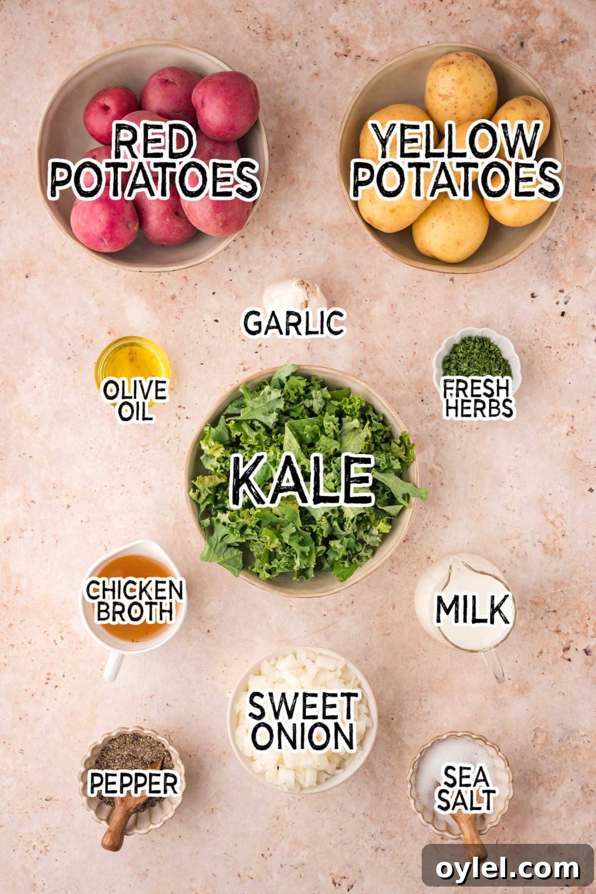 Ingredients on a brown surface.