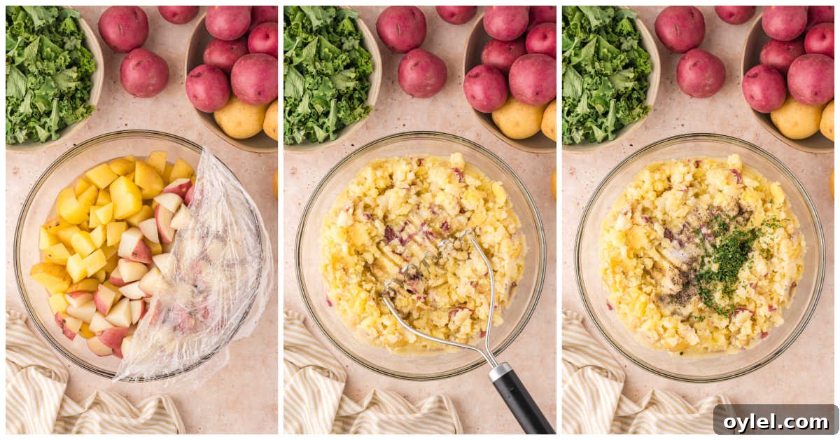 Collage of preparing the potatoes.