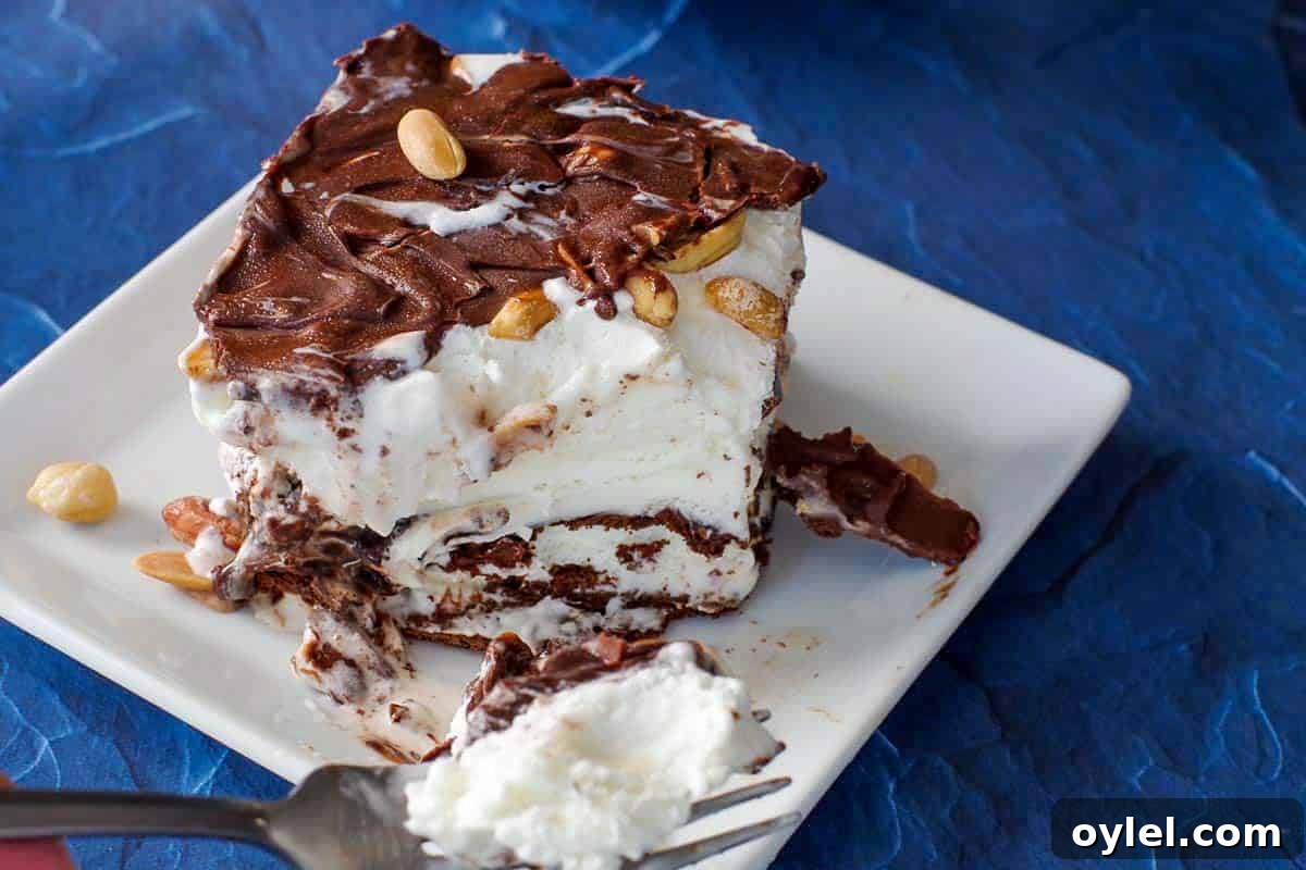 fork cutting into Buster bar ice cream cake