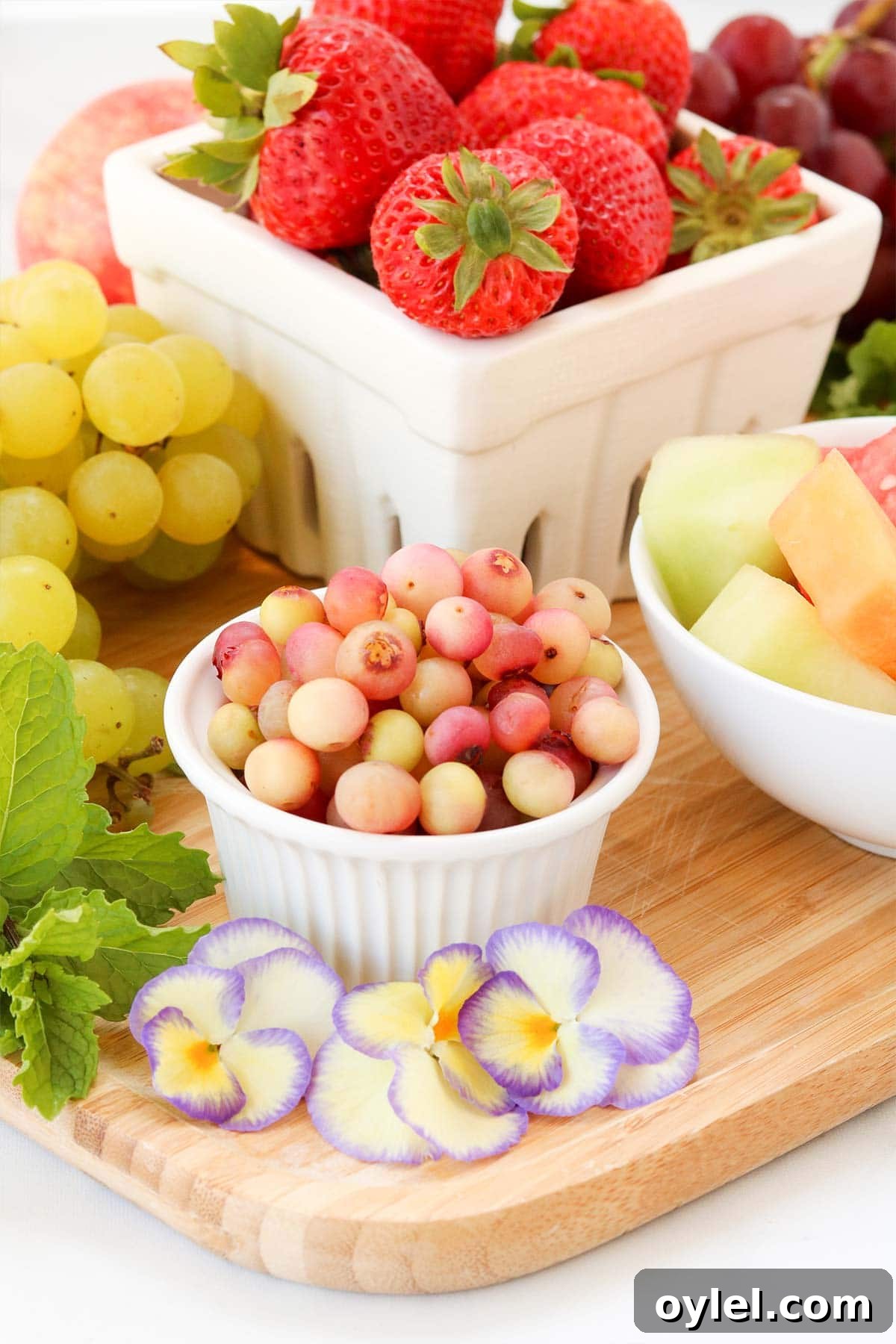 Ingredients to make buggy fruit kabobs for kids.