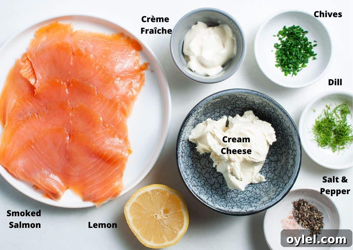 Smoked Salmon Puff Pastry Parcels 4 ingredients in this recipe on a white background.