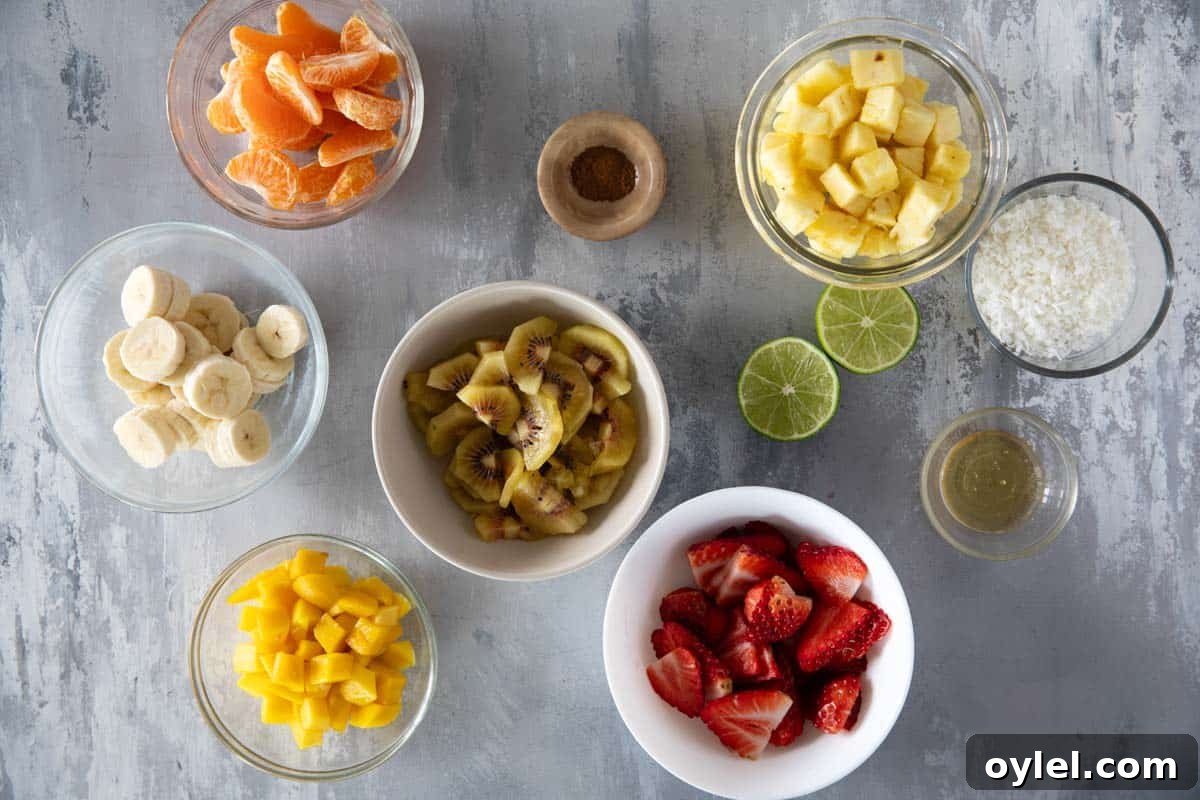 Ingredients to make Tropical Fruit Salad.