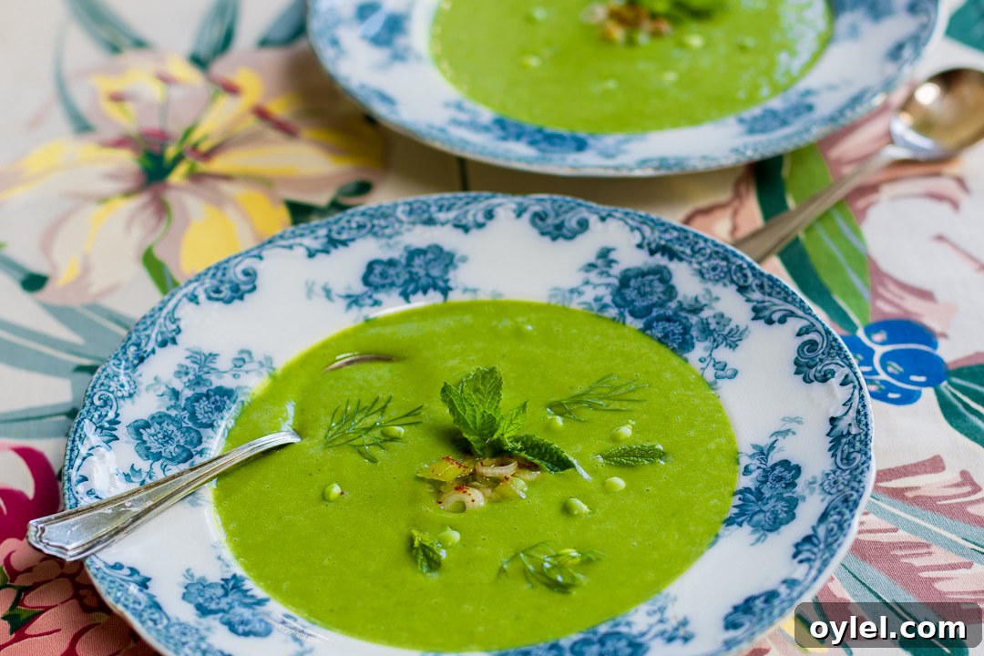 20 Spring Recipes to Brighten Your Table 6 Spring Minty Pea Soup with Scallion Kimchee in vintage blue & white bowl