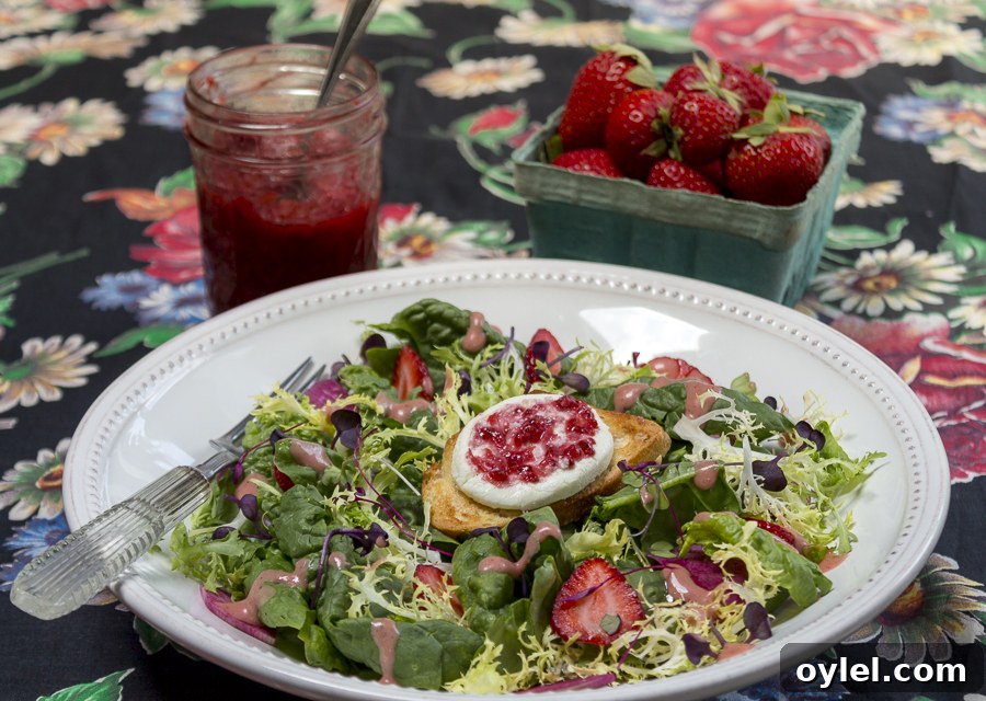 20 Spring Recipes to Brighten Your Table 9 Spinach & Frisee Salad with French Baguette topped with Goat Cheese and Strawberry Swirl
