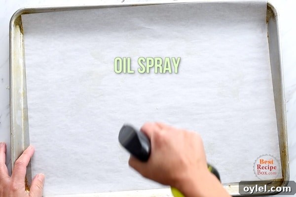 Spraying parchment with oil