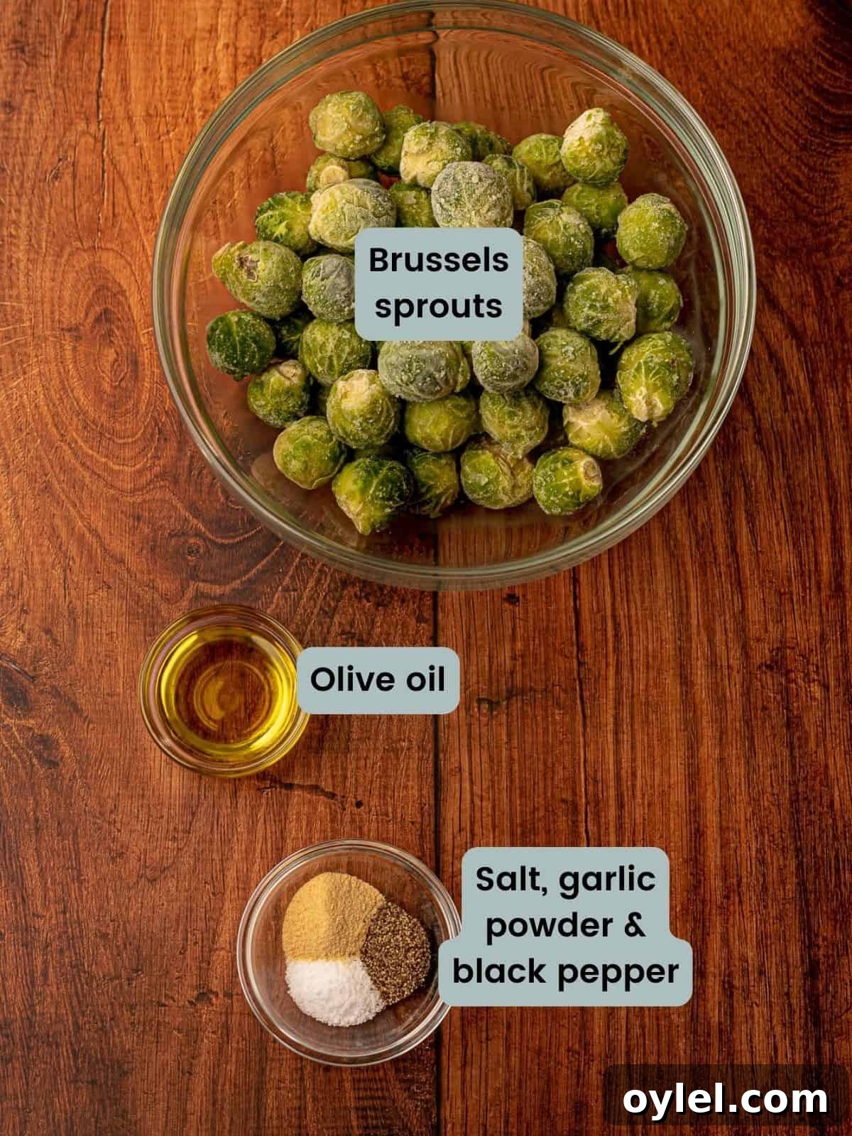 Ingredients to make air fryer brussels sprouts.