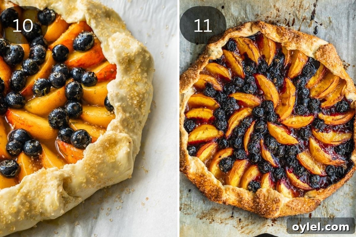 Blueberry Peach Galette Recipe with Lime and Brown Sugar 7 Egg wash and coarse sugar added to crust before baking.