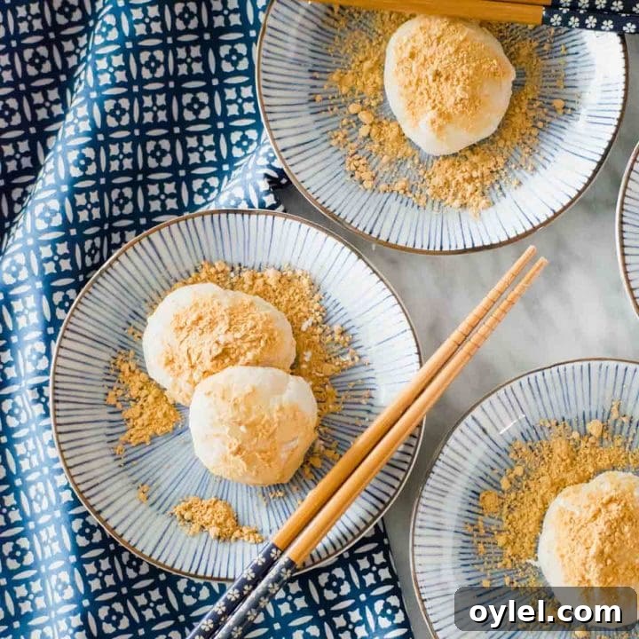 Chewy Miso Peanut Butter Mochi Cookies 11 Kinako Mochi on plates flatlay.