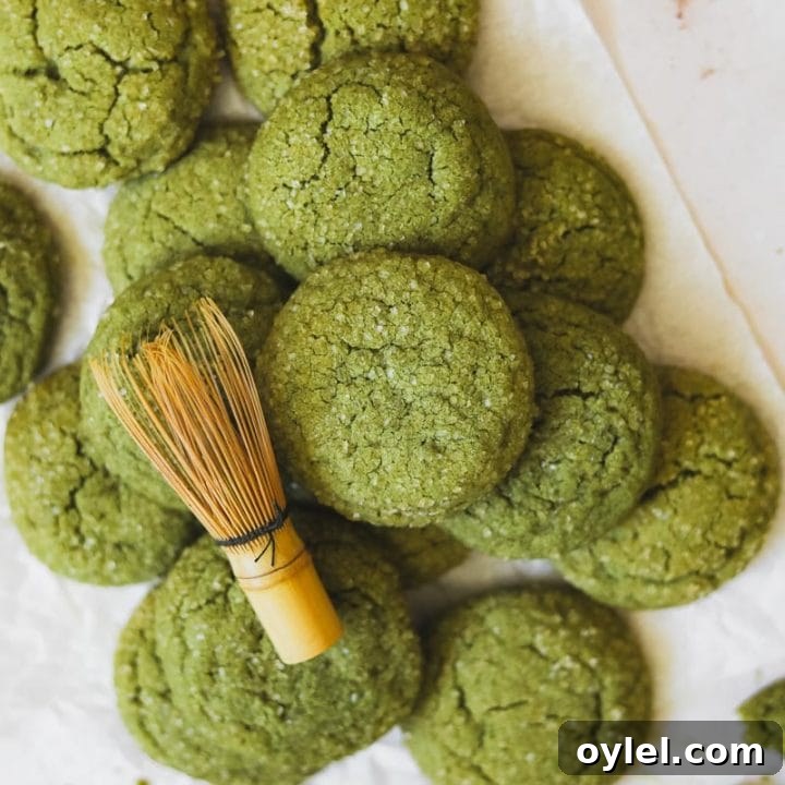Chewy Miso Peanut Butter Mochi Cookies 9 matcha cookies in a pile