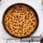 How to Make a Chocolate Chip Cookie Cake 13 chocolate chip cookie cake in a pan after baking