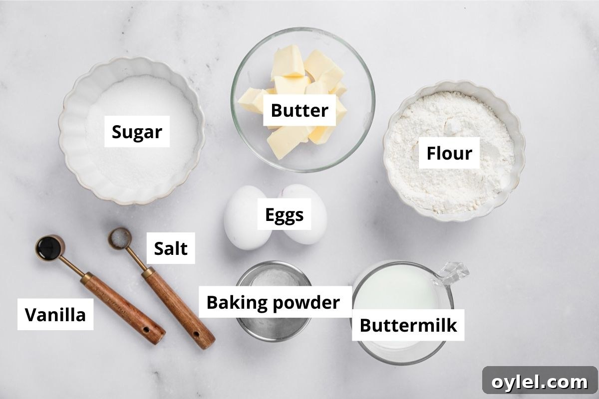ingredients for vanilla cupcakes in bowls on a countertop