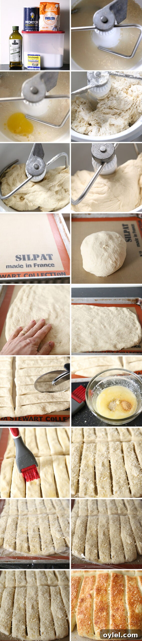Garlic Parmesan Breadsticks: Soft, Cheesy Homemade Recipe 4 18-photo picture collage of step-by-step photos of how to make the best garlic parmesan breadsticks.