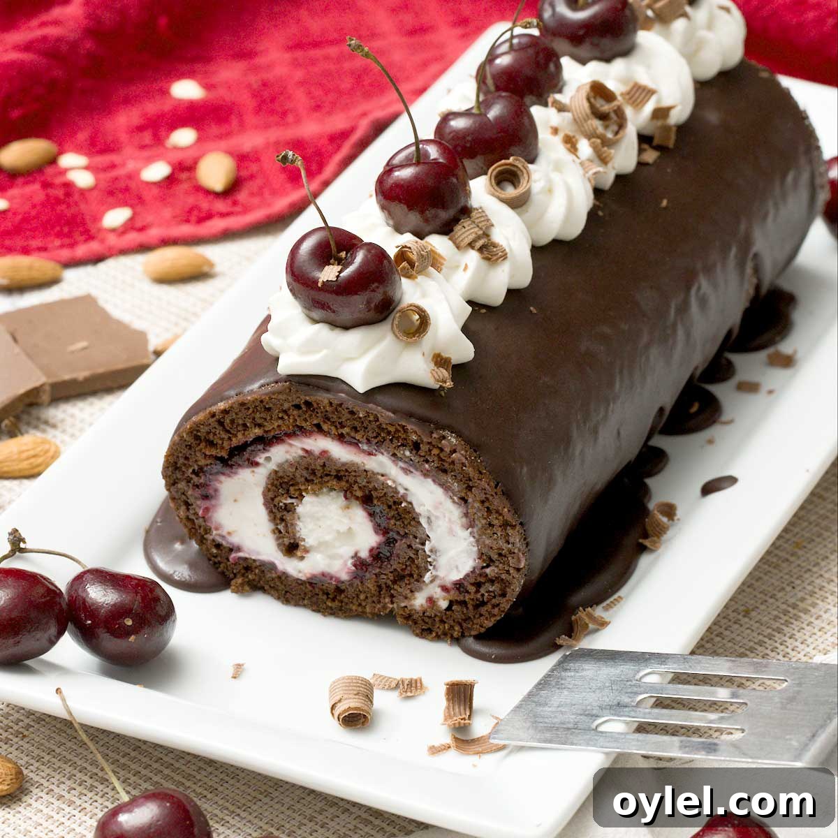 Gluten Free Cassava Flour Chocolate Chip Cookies Recipe 10 A gluten-free chocolate Swiss roll with cherries and whipped cream on top.