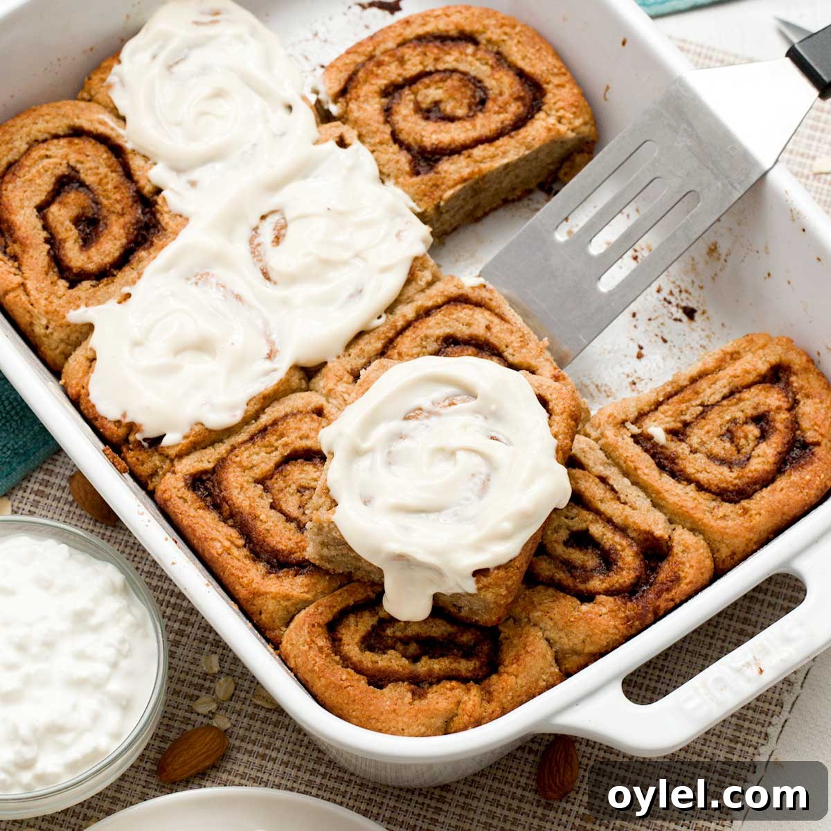 Gluten Free Cassava Flour Chocolate Chip Cookies Recipe 11 A baking dish with cottage cheese cinnamon rolls made gluten-free.