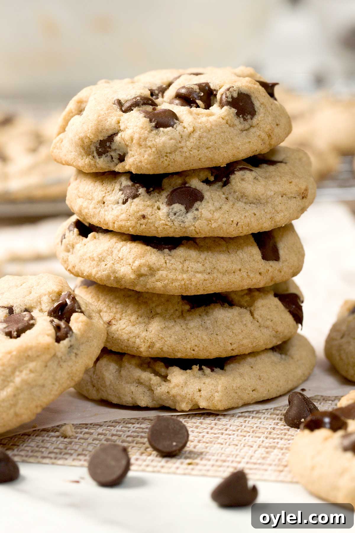 Gluten Free Cassava Flour Chocolate Chip Cookies Recipe 4 Chocolate chip cassava flour cookies on a parchment paper.