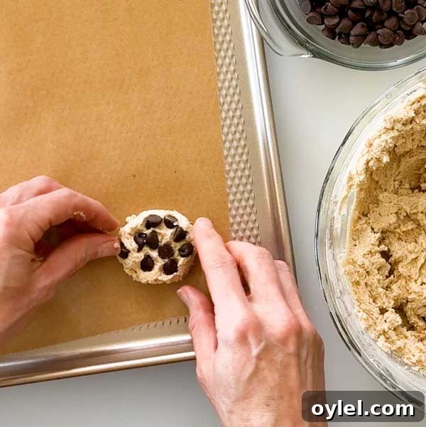 Gluten Free Cassava Flour Chocolate Chip Cookies Recipe 7 Shaping cookie and chocolate chips.