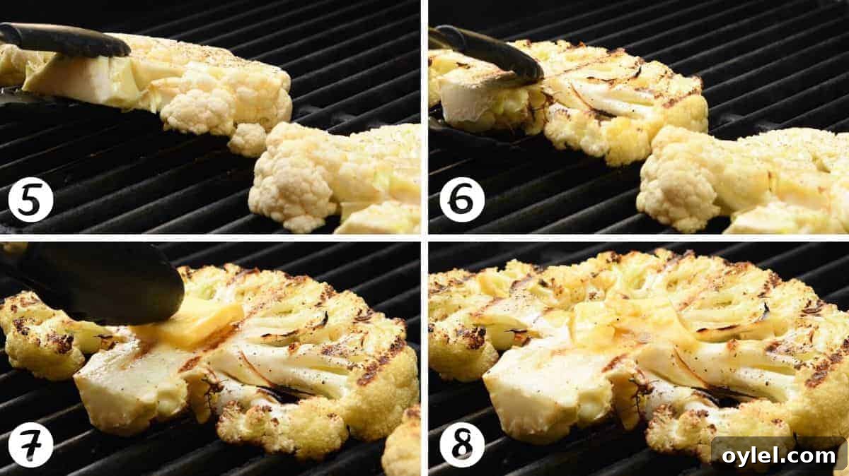 grilling cauliflower steaks and finishing with butter