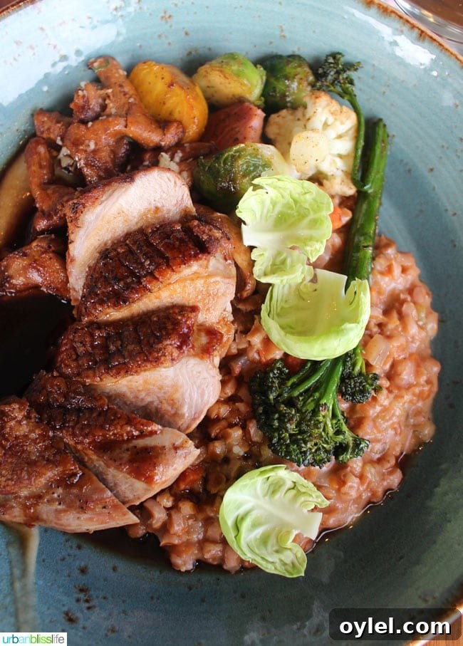 duck breast with farro and broccoli at Lure restaurant in Victoria British Columbia, Canada.