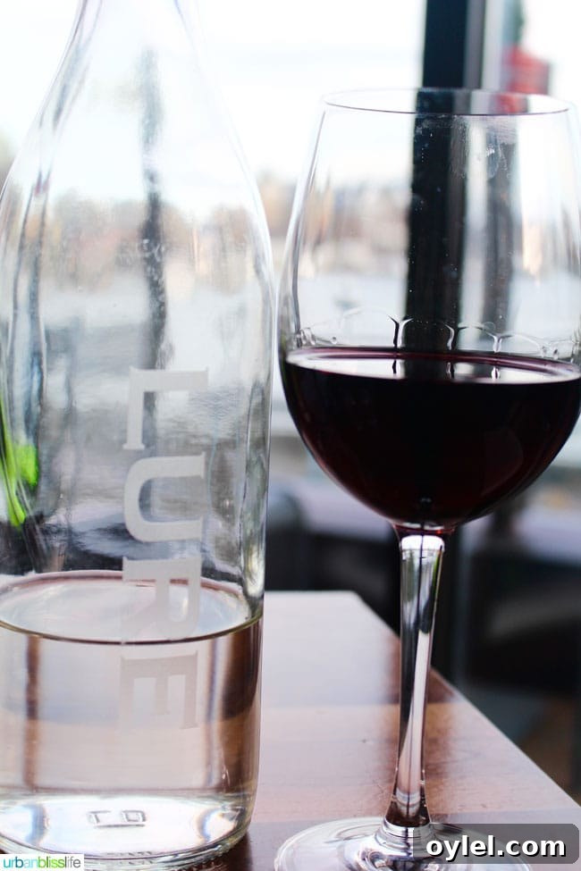 glass of red wine at Lure Restaurant in Victoria British Columbia, Canada.