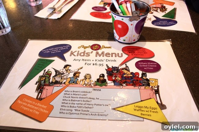 kids menu at Floyd's Diner in Victoria British Columbia, Canada.