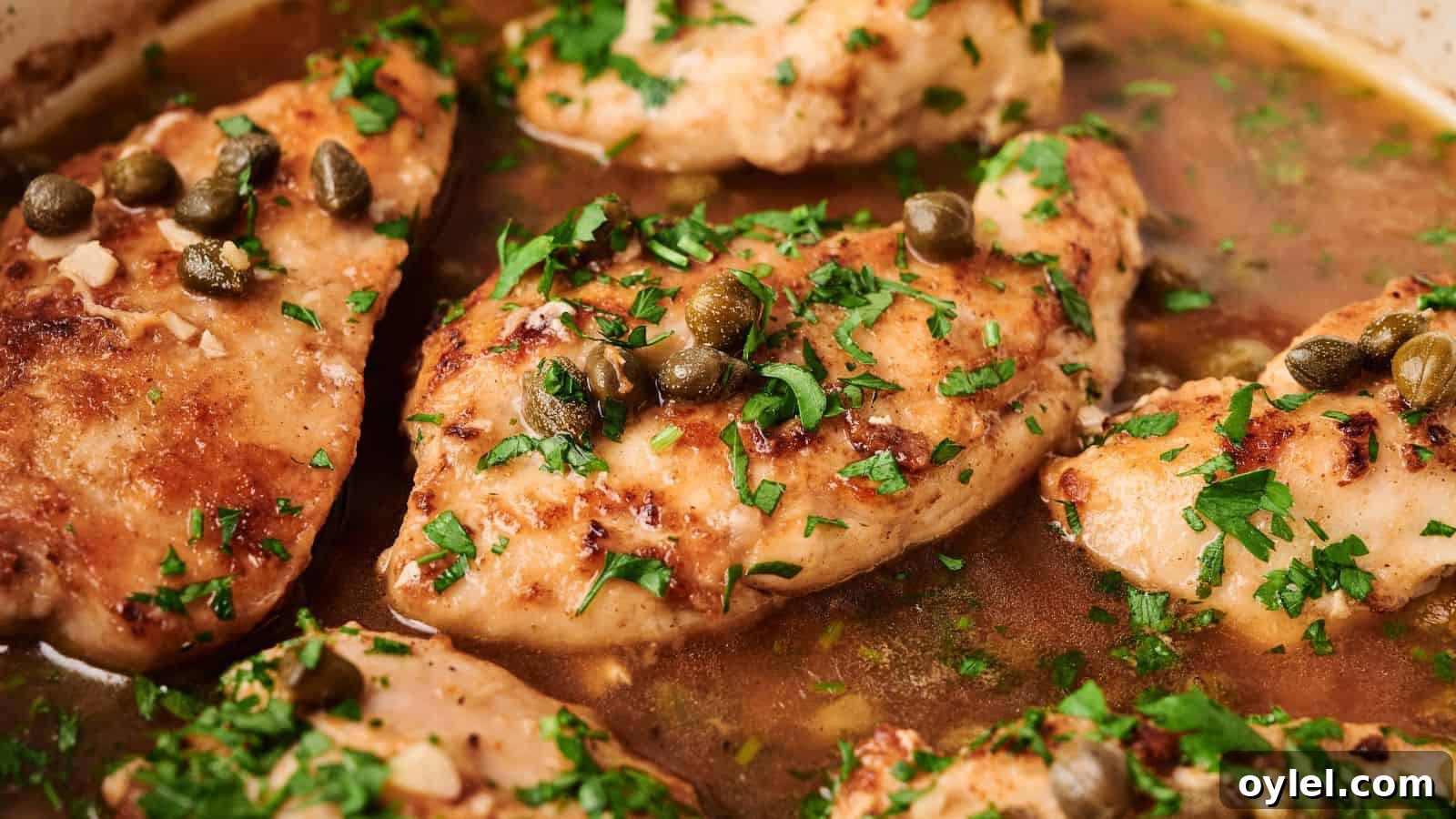 35 Chicken Breast Recipes to Simplify Weeknight Dinners 13 Chicken breasts simmering in a brown sauce, topped with capers and chopped fresh herbs.