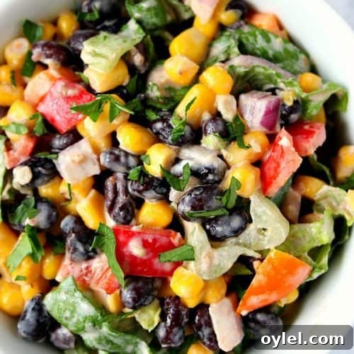 Black Bean Taco Salad in white bowl.