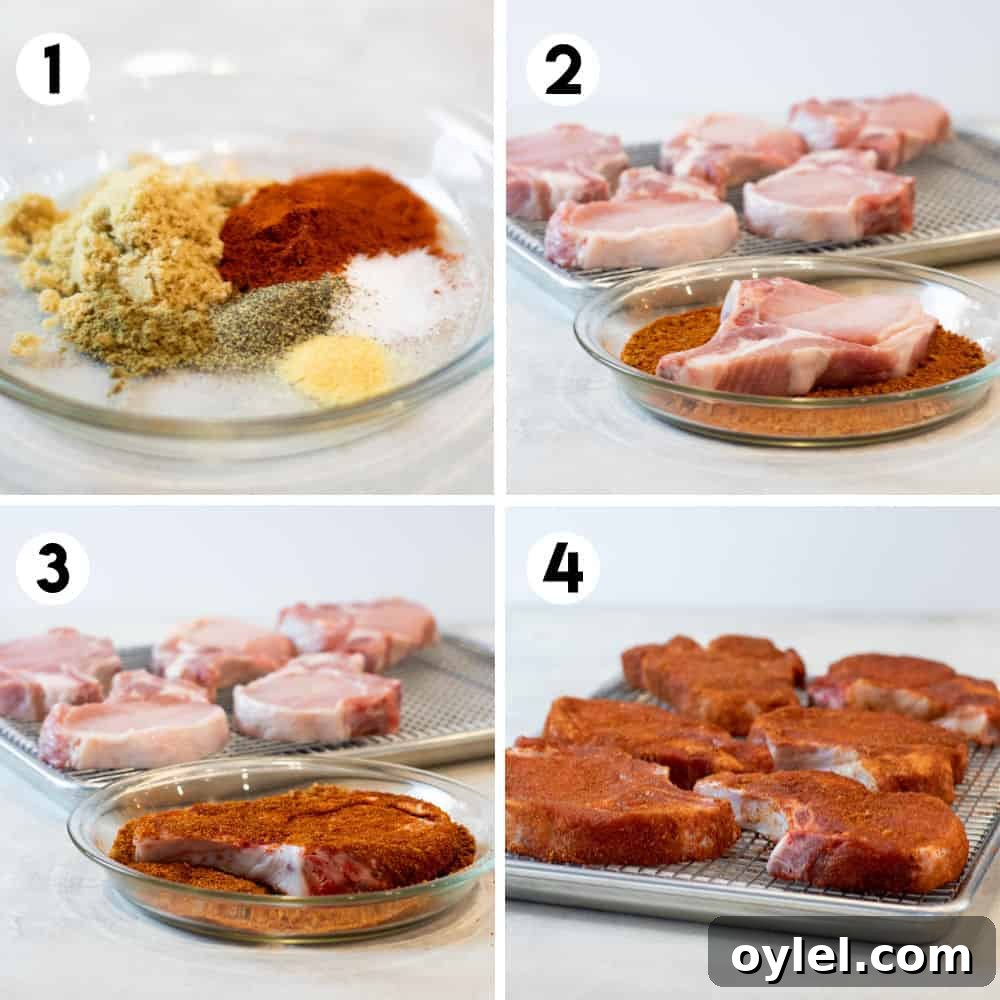 Step by step photos for how to season the pork.