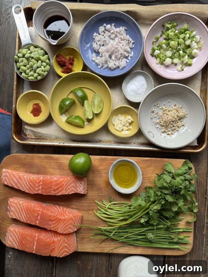 Coconut Curry Salmon in Creamy Fragrant Broth 3 a photo of all the ingredients for the salmon with coconut curry broth recipe