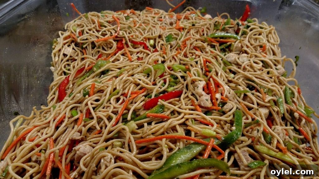 5-Day Chilled Salad Meal Plan for Workweek Lunches 4 Asian noodle salad with chicken, vegetables, and sesame soy dressing