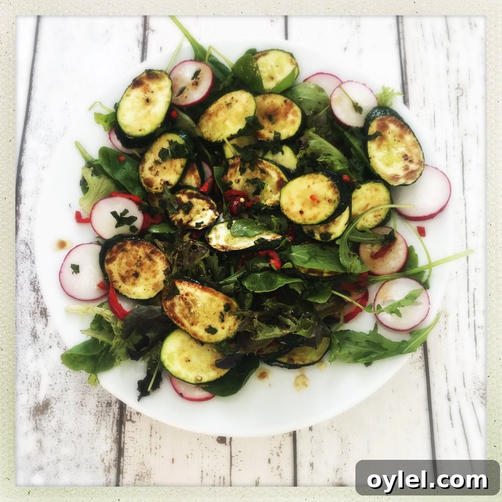 Plateful of courgette salad with mint and chilli dressing