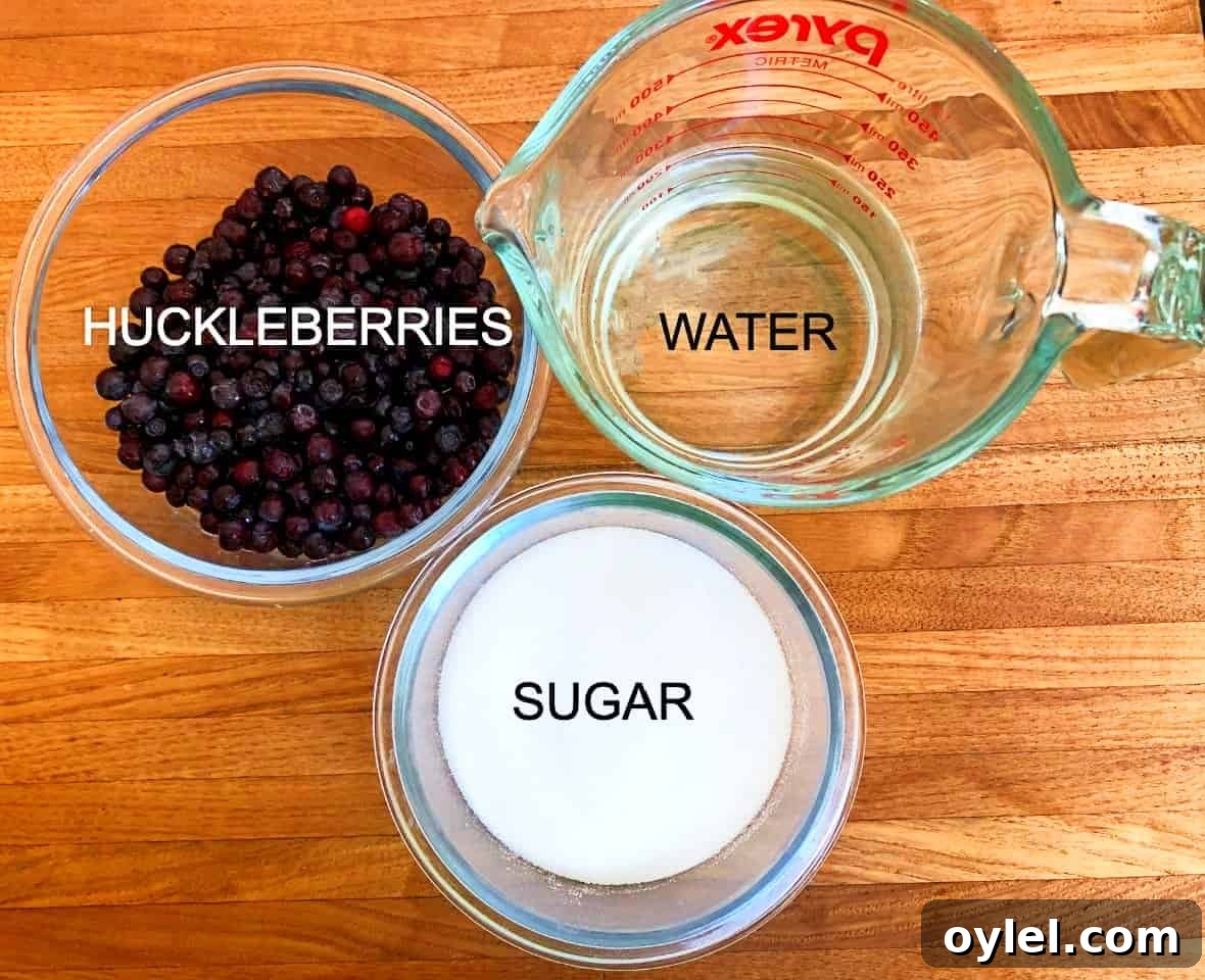 ingredients for huckleberry syrup.