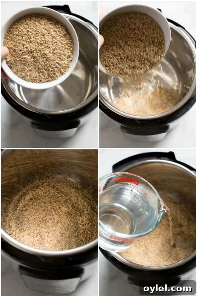 Step by step photos for how to cook brown rice in the instant pot.