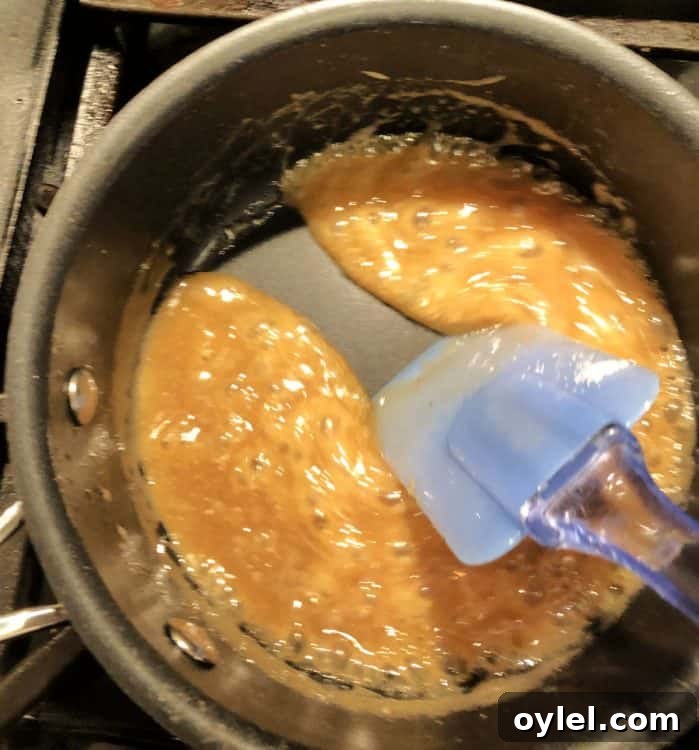 almost done caramel in the pan