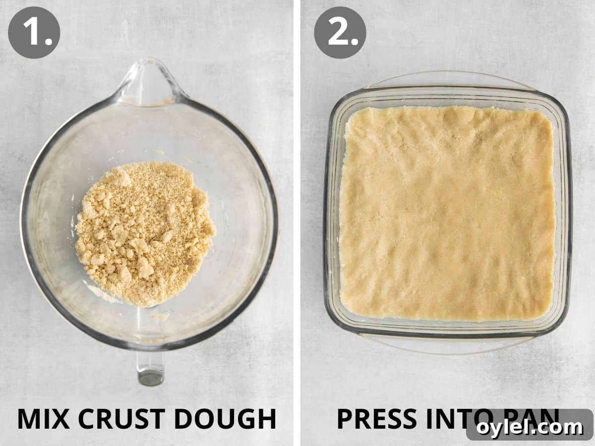 Zesty Gluten-Free Lemon Bars Recipe 5 steps 1 and 2 mix crust dough and press into pan.