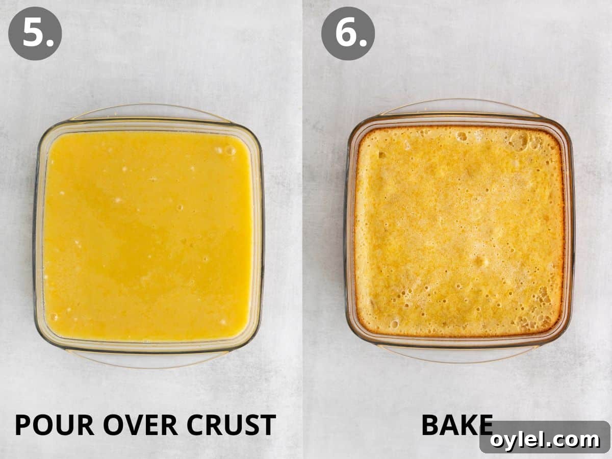 Zesty Gluten-Free Lemon Bars Recipe 7 steps 5 and 6 pour filling over crust and bake.