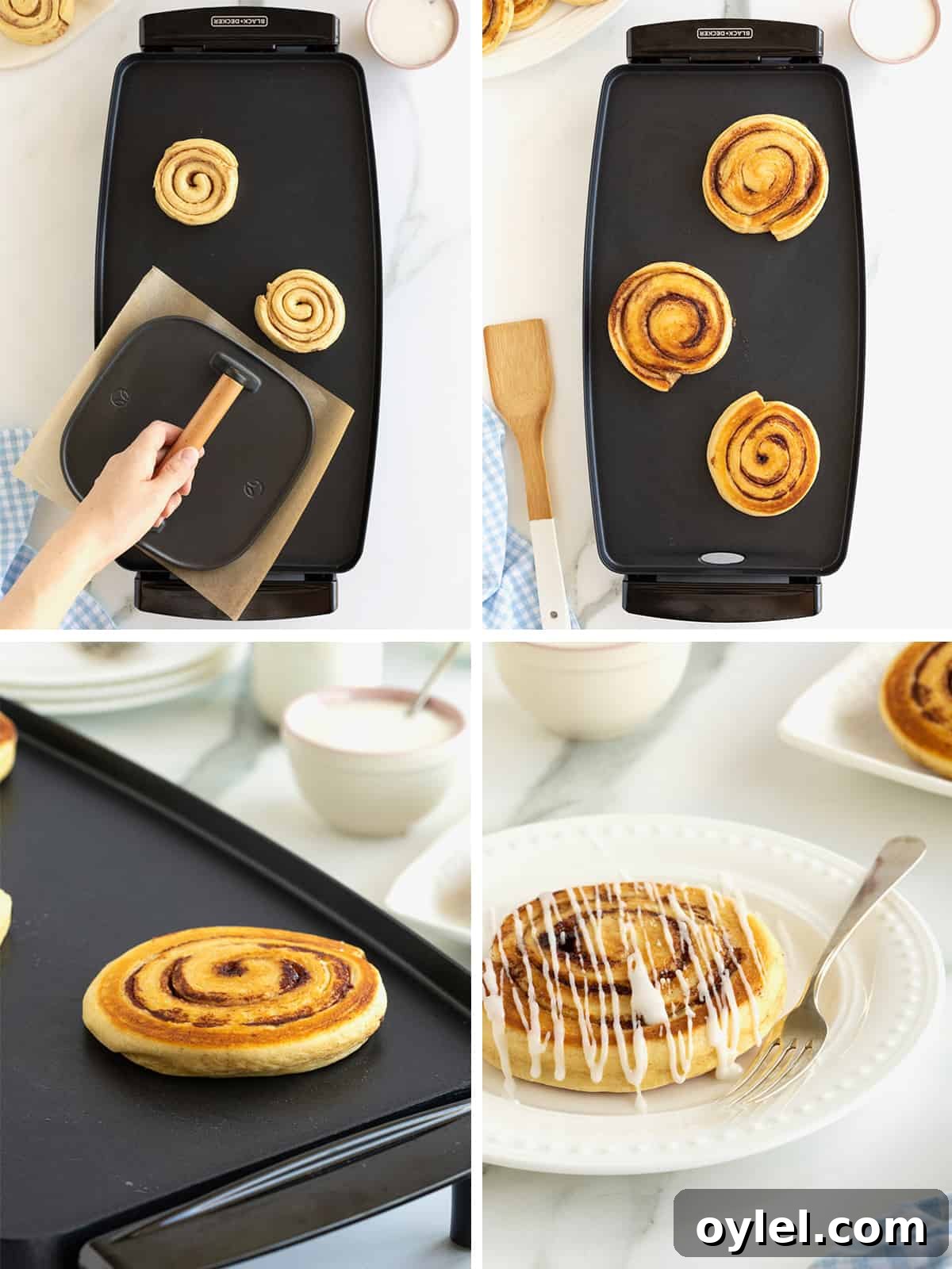 Cinnamon Roll Pancakes Recipe with Cream Cheese Glaze 6 Steps to making pancakes out of store bought cinnamon rolls.