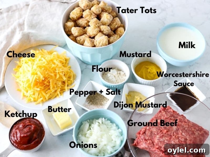 Weeknight Cheeseburger Tater Tot Casserole 2 ingredients for cheeseburger casserole