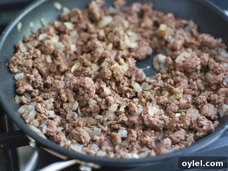 Weeknight Cheeseburger Tater Tot Casserole 4 Sauted Ground beef and onions