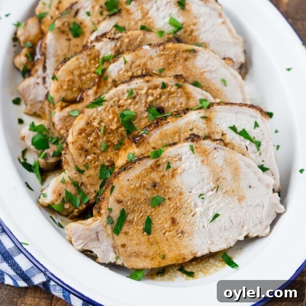 Slices of roasted pork loin.